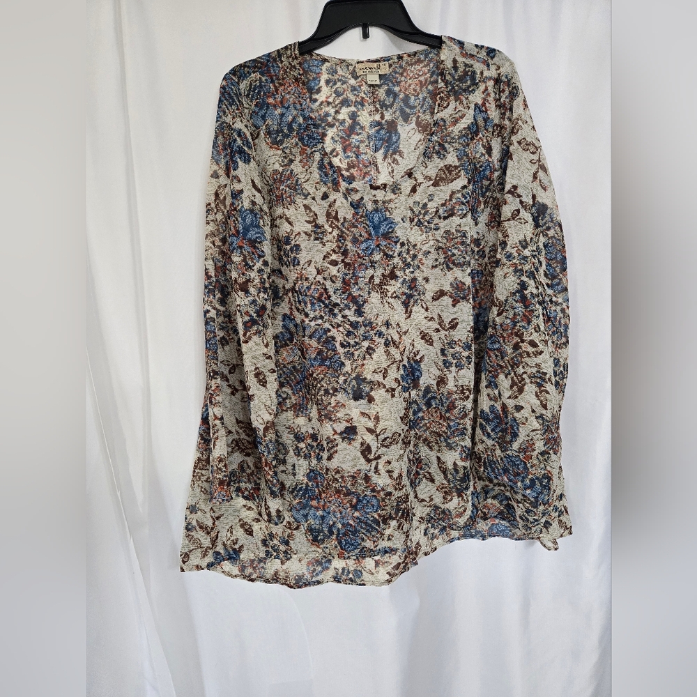 One World Loose Fit Blue Print Top Size 1X